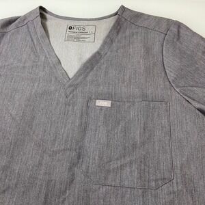 FIGS Women's Size L Catarina Gray Graphite Scrub Top V Neck Short Sleeve‎